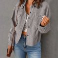 thumbnail image 1 of Zedker Womens Lapel Collar Long Sleeve Corduroy Jackets, Causal Button Tops with Chest Pockets, Comfy Fall Winter Outerwear,Gray,XL, 1 of 7