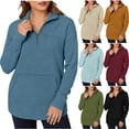 thumbnail image 1 of Zedker Womens Long Sleeve Quarter Zip Pullover Sweater Casual Loose V Neck Collared Ribbed Knit Jumper Tops with Pockets Blue S, 1 of 10
