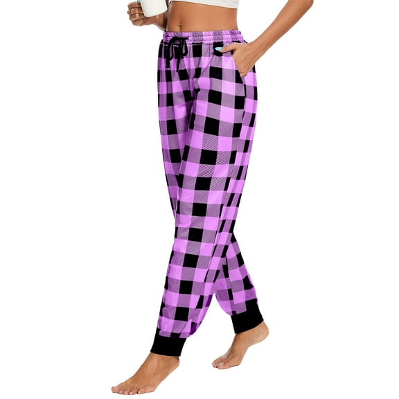 Zedker Womens Pajamas Set Long Sleeve Christmas Joggers Pajama Pants with Pockets, Plus Size Pink L