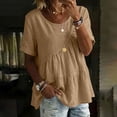 thumbnail image 1 of Zedker Womens Puff Sleeve Babydoll Tops Summer Flowy Pleated Cotton T-Shirts Casual Loose Fit Cute Blouse Coffee L, 1 of 9