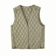 thumbnail image 1 of Zedker Womens Puffer Vest Lightweight Crew Collar Sleeveless Quilted Jackets Button Coat,Plus Size KhakiXXXL, 1 of 2