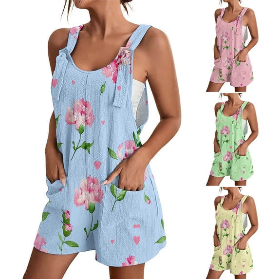 Zedker Womens Rompers Summer Short Jumpsuits Casual Scoop Neck Sleeveless Romper with Pockets Yellow L
