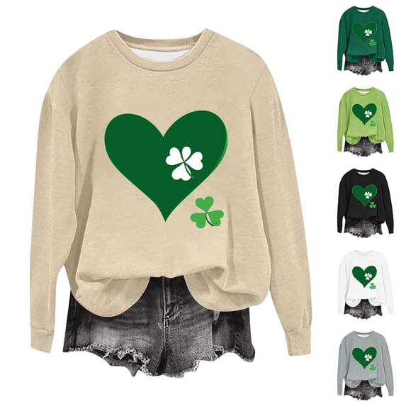 Zedker Womens St Patricks Day Shirts Lucky Shamrock Long Sleeve Crewneck Sweatshirt Spring Casual Clover Printed 2026 Blouses for Women