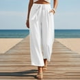 thumbnail image 1 of Zedker Womens Straight-Leg Elastic Waist Ankle-Length Pants for Springtime and Summer Casual Loose Drawstring Pants with Pockets,White,M, 1 of 9