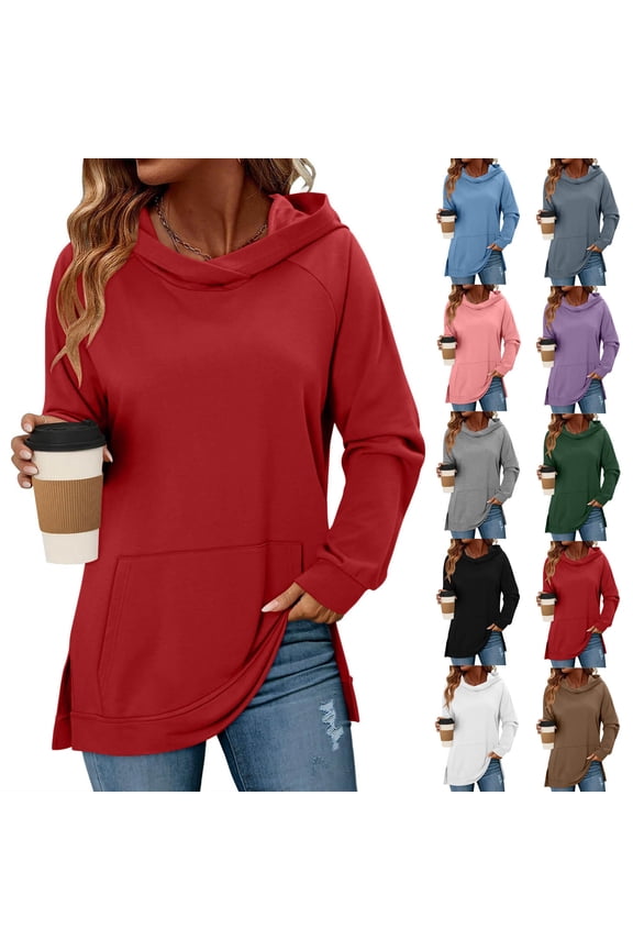 Womens Winter Sweaters 2025 Cowl Neck Long Tunics for Leggings Vacation Travel Tops with Pockets