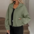 thumbnail image 1 of Zedker Womens Wool Jackets Fall Winter Cropped Zip Up Coat Hoodless Outwear with Pockets,Plus Size Army Green L, 1 of 7