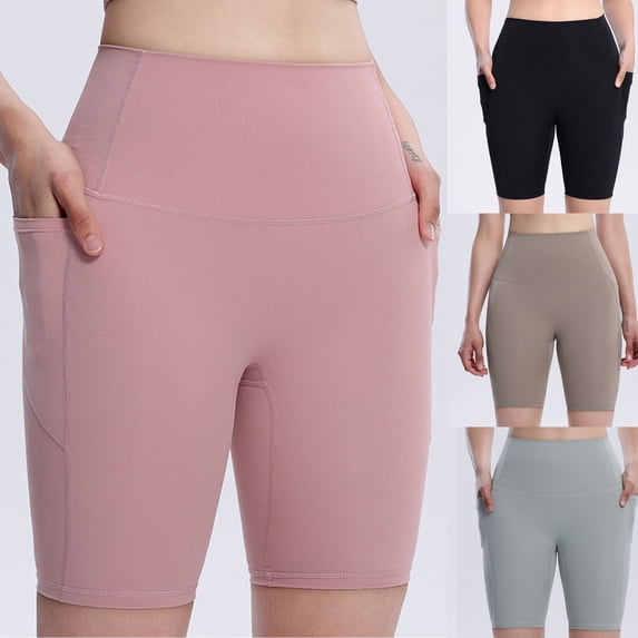 Zedker Womens Workout Shorts Wide Leg Athletic Yoga Shorts High Waisted Short with Pockets Pink L