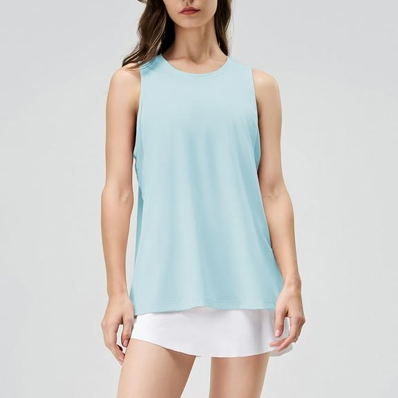 Zedker Womens Workout Tank Tops Lightweight Sleeveless Loose Fit Athletic Running Tennis Yoga Shirts Light Blue Plus L