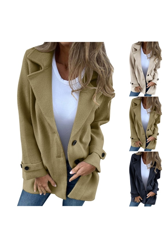 Wool Pea Coats for Women Fall Winter Classic Mid Length Pea Coat Trench Coat Blazer Jacket