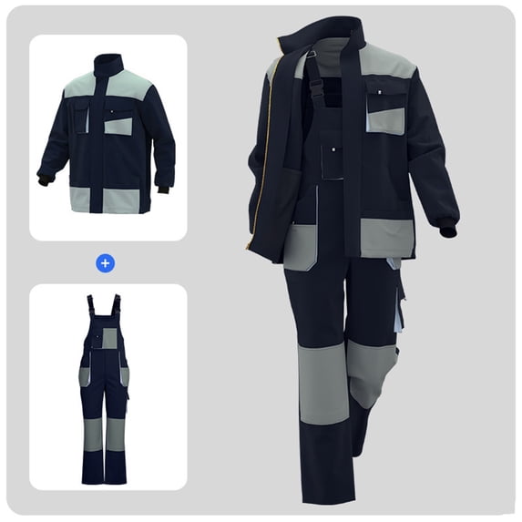 Zedker Work Coverall for Men One Piece Jumpsuit Mechanic Working Suit Long Sleeve Overalls Zipper Multiple Pockets Pants,Plus Size Blue XXXL
