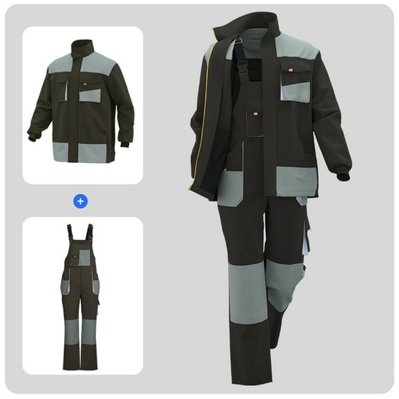 Zedker Work Coverall for Men One Piece Jumpsuit Mechanic Working Suit Long Sleeve Overalls Zipper Multiple Pockets Pants,Plus Size Gray XXL