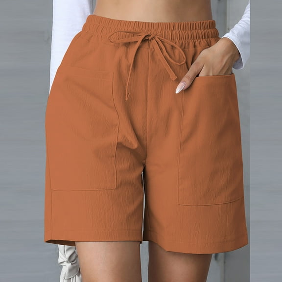 Zedker denim shorts women Drawstring Elastic Waist Loose Comfy with Pockets Casual Summer Brown Plus XXL