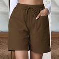 thumbnail image 1 of Zedker denim shorts women Drawstring Elastic Waist Loose Comfy with Pockets Casual Summer Coffee Plus XL, 1 of 8