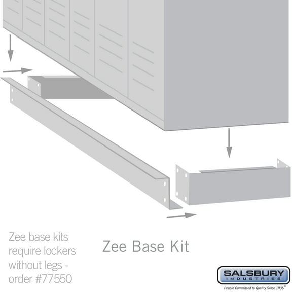 Zee Base Kit - 4 Inches High, 6 Foot Length - for 18 Inch Deep Metal Lockers (Includes 6 Foot Front Base, 2 End Bases, Corner Splicer and 4 Rear Legs) - Gray