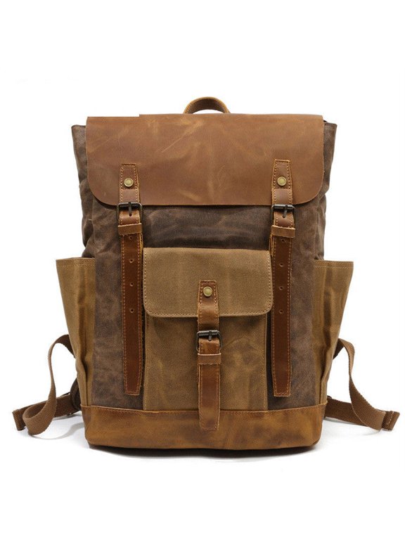 - Men's Canvas Crazy Horse Leather Travel Backpack