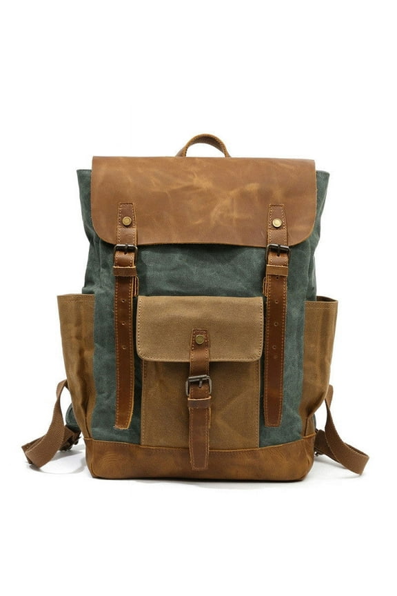- Men's Canvas Crazy Horse Leather Travel Backpack