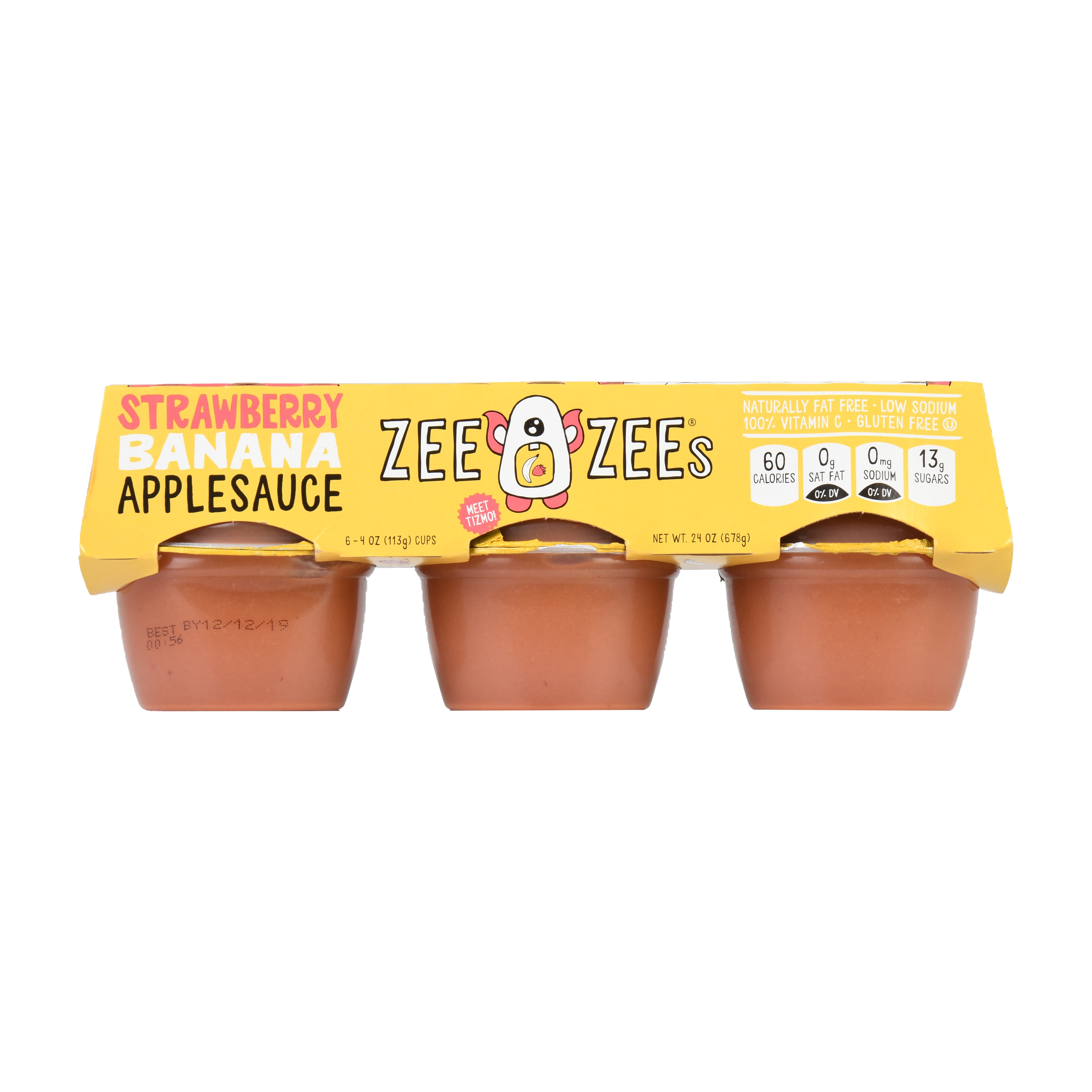 Zee Zees Strawberry Banana Applesauce, 6 Pack of 4 oz Cups