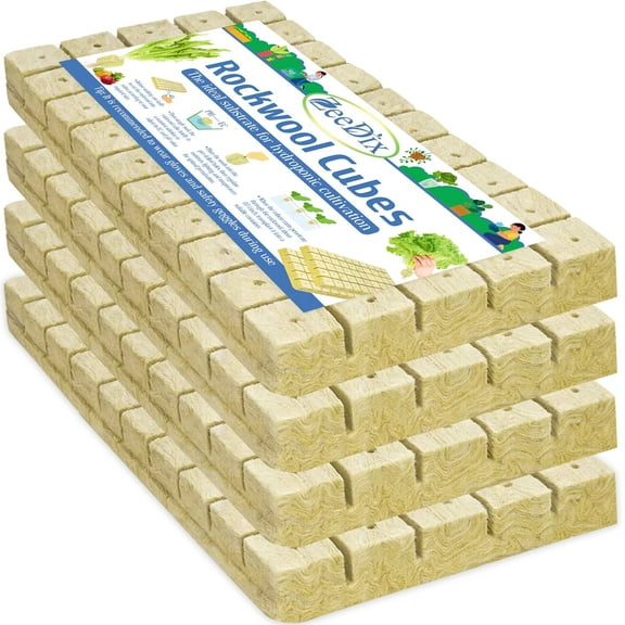 ZeeDix 1 inch 4 Sheets Rockwool Cubes 200 Cubes Starter Plugs for Soilless Cultivation Seedlings Plants Hydroponics Germination