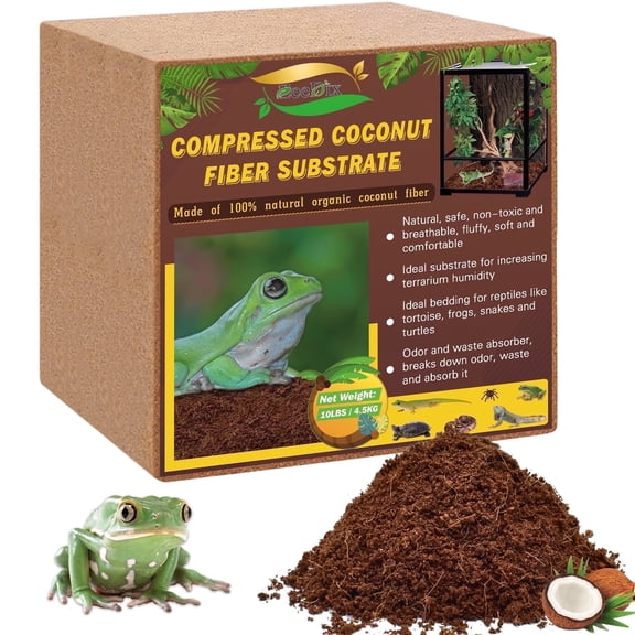 ZeeDix 10LB Compressed Coconut Fiber Substrate, 100% Organic Coco Coir Fiber Brick Brown Husk Substrate Bedding for Reptiles, Geckos, Lizards, Tortoises, Ball Python, Frogs