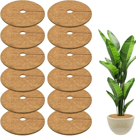 ZeeDix 12 Pcs Coconut Fibers Mulch Ring Tree Protector Mat- 11.8'' Plant Cover Mulch Mat Weed Mats Coco Coir Mulch Ring for Indoor Outdoor Trees, Disc Plant Cover, Flower Pot, Tree Plant Ring Mats