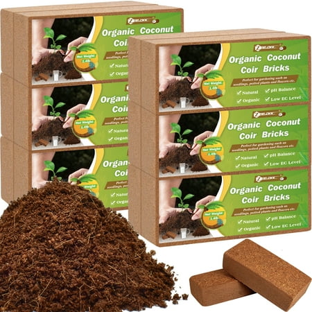 ZeeDix 12 Pcs Premium Coconut Coir Compressed 100% Organic Coco Coir Brick with Low EC and pH Balance for Plants Gardening Herbs