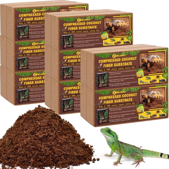 ZeeDix 16Pcs Compressed Coconut Fiber Substrate , 100% Organic Coco Coir Fiber Brick Brown for Reptiles Bedding