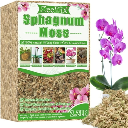 ZeeDix 2.2 LB Premium Sphagnum Moss for Plants, 40QT Orchid Potting Moss Long Fibered Sphagnum Moss Bulk Carnivorous Orchid Sarracenia Succulent Venus Fly Traps and Reptiles