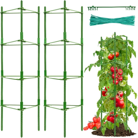 ZeeDix 2 Packs Tomato Cage, Up to 63lN Tomato Trellis Expandable Tomato Cages for Garden Tomato Plant Stakes with 60 Twist Ties Tall Cages with Adiustable Snap-On Arms for Vegetables Flowers