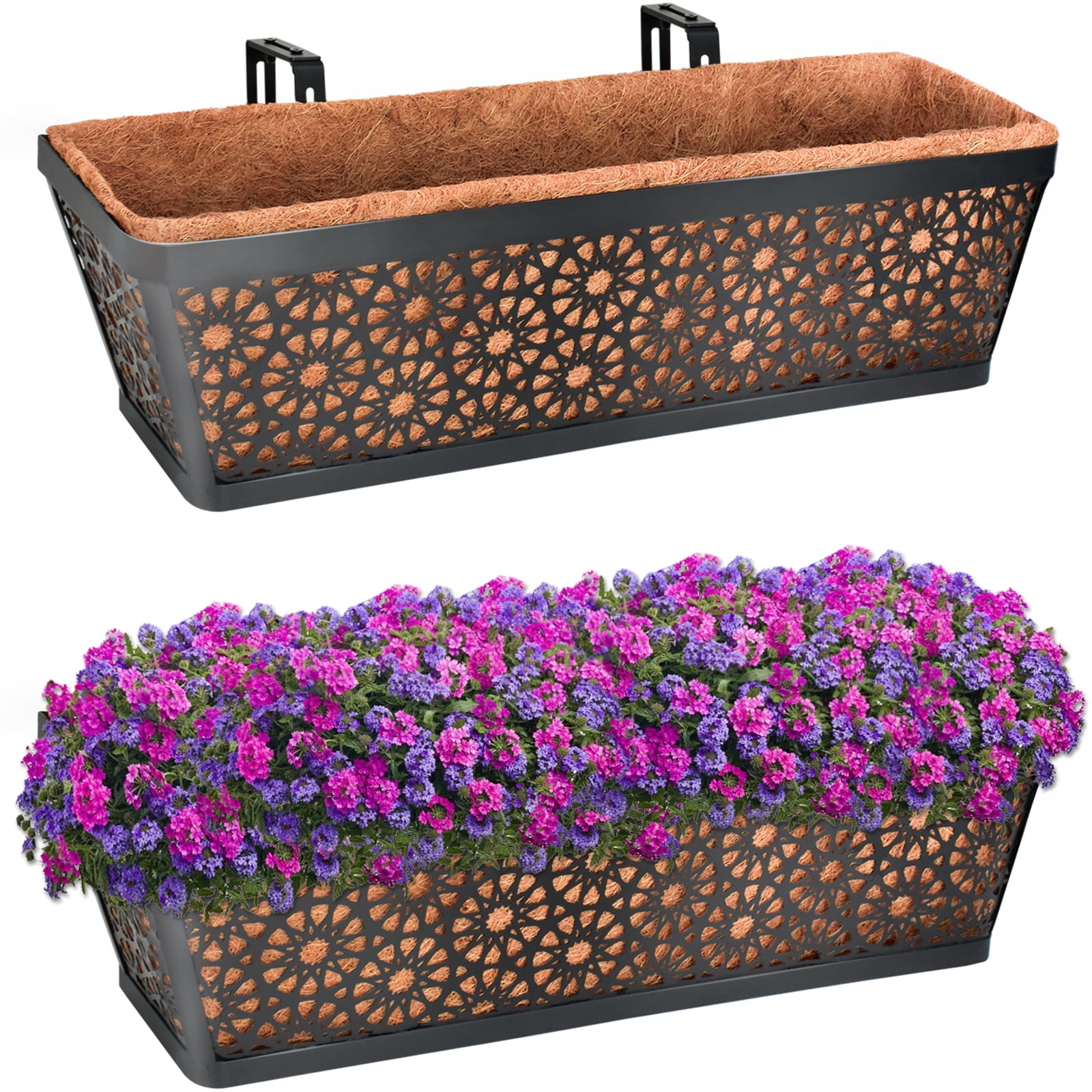 ZeeDix 2PCS 24 inch Window Box with Coco Liner Sturdy Metal Railing ...
