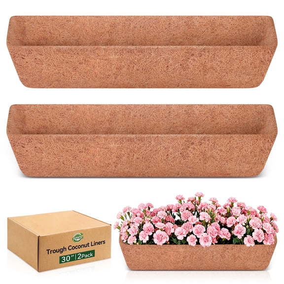 ZeeDix 2PCS 30 Inch Window Box Liners Pre-Formed Coconut Fiber Planter Liner 100% Natural Coco Fiber Liners for Planters Hanging Basket Balcony Railing and Porch