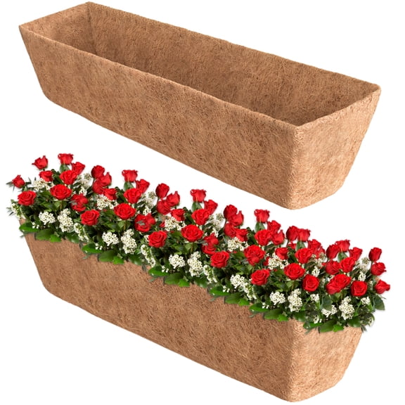 ZeeDix 2PCS 36 Inch Window Box Liners Pre-Formed Coconut Fiber Planter Liner 100% Natural Coco Fiber Liners for Planters Hanging Basket Balcony Railing and Porch