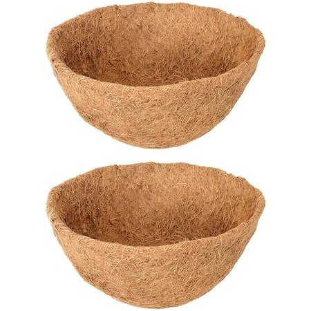 ZeeDix 2Pcs 12Inch Round Coco Liners Hanging Basket 100% Natural Coconut Fiber for Garden Flower Pot Vegetables Herbs