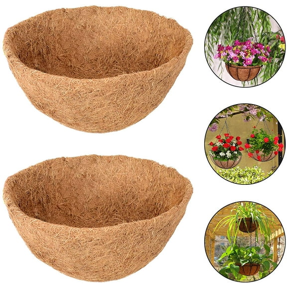 ZeeDix 2Pcs 14Inch Coconut Liners Coco Coir Hanging Basket Liners 100% Natural Round Coco Fiber Liners for Planters Flowers Vegetables