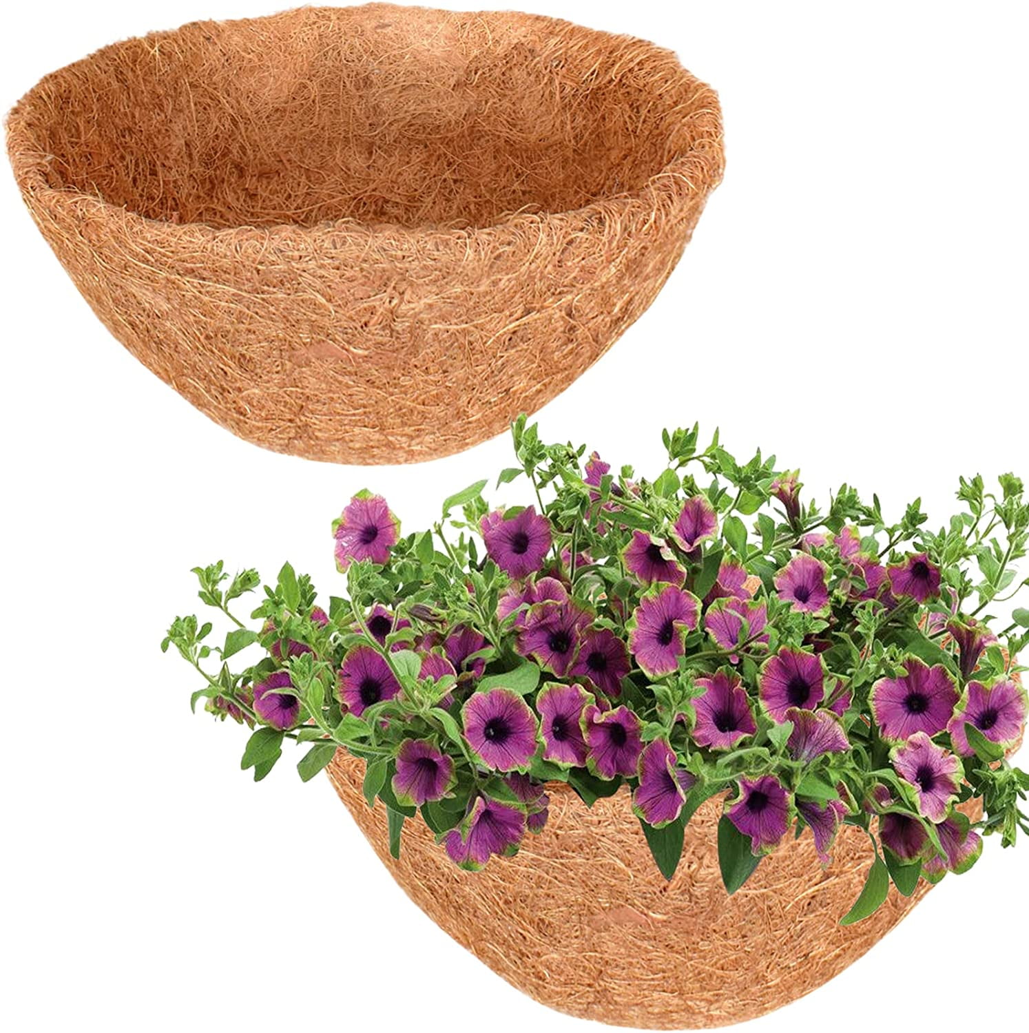 ZeeDix 2Pcs 16Inch Round Coco Liners Hanging Basket 100 Natural