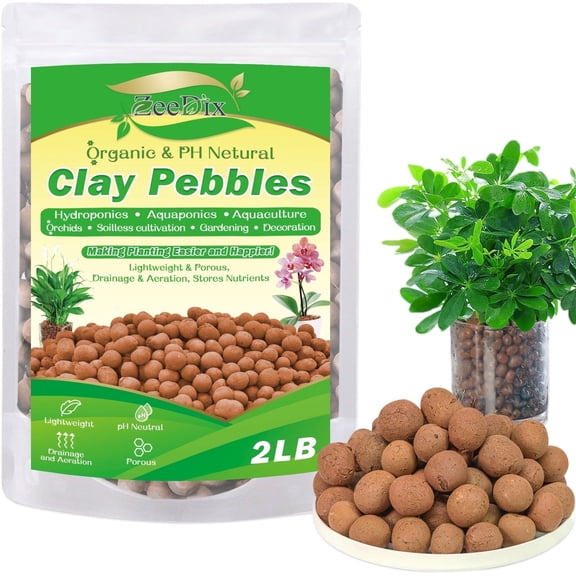 ZeeDix 2LB Organic Leca Pebbles for Plants - Hydroton Clay Pebbles for Indoor Potted Plants Hydroponics, Orchids, Aquaponics, Drainage & Decor