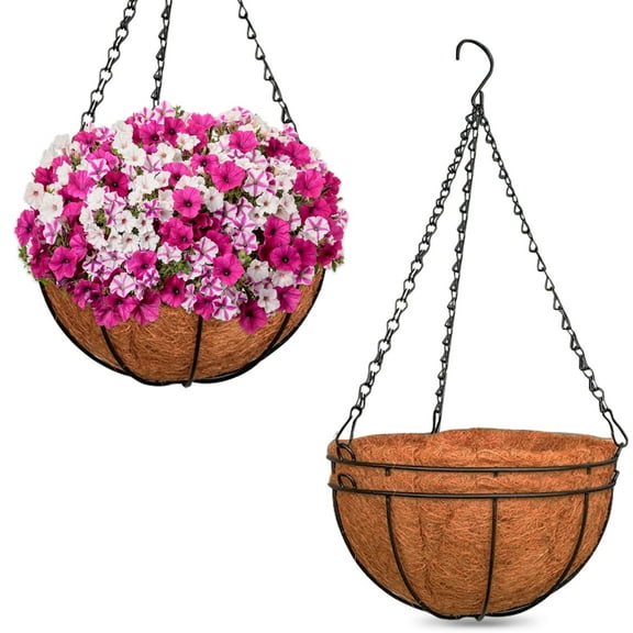 ZeeDix 3 Pack 12inch Metal Hanging Planter Basket with 12inch Coconut Coir Liner- Coconut Coir Liner with Black Chain for Porch Pots Hanger, Indoor Outdoor Plant Flower Pot, Garden Decorations