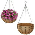 thumbnail image 1 of ZeeDix 3 Pack 14inch Metal Hanging Planter Basket with 14inch Coconut Coir Liner- Coconut Coir Liner with Black Chain for Porch Pots Hanger, Indoor Outdoor Plant Flower Pot, Garden Decorations, 1 of 8