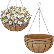 ZeeDix 3 Pack 16inch Metal Hanging Planter Basket with 10inch Coconut Coir Liner- Coconut Coir Liner with Black Chain for Porch Pots Hanger, Indoor Outdoor Plant Flower Pot, Garden Decorations