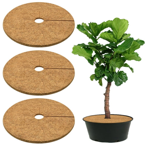 ZeeDix 3 Pcs Coconut Fiber Mulch Ring, 30 Inch Coco Coir Tree Ring Mulch Mat, 100% Natural Tree Protector Mat Plant Cover Ring Coconut Coir Discs Tree Mats Mulch Rings for Indoor Outdoor Trees Plants