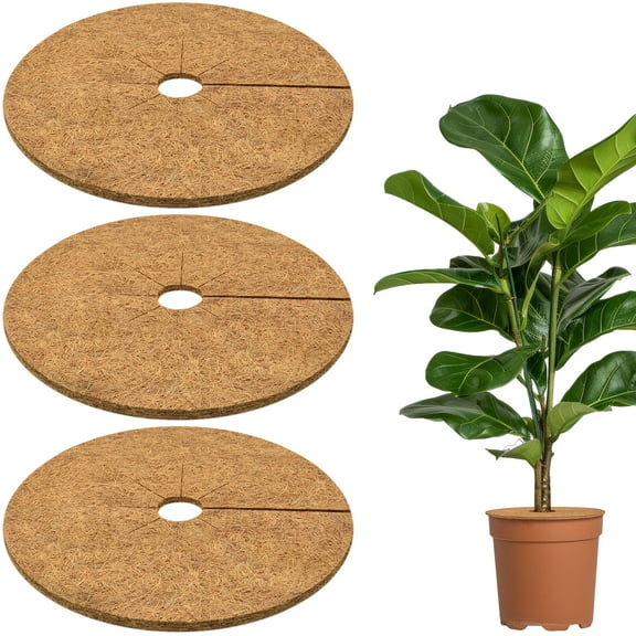 ZeeDix 3 Pcs Coconut Fibers Mulch Ring Tree Protector Mat, 14 Inch Coco Coir Tree Protection, Indoor/Outdoor Plant Cover