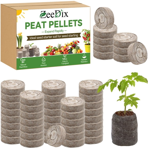 ZeeDix 30mm 50Pcs Compressed Peat Pellet Fiber Soil Plant Seed Starters - Nursery Plugs Pallet Seedling Soil Block for Grow Herbs Plant Flowers Vegetables(with Box)