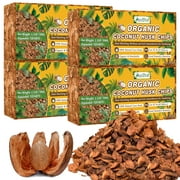 ZeeDix 4 Pcs Coco Coir Chips, Coco Chips Bricks Growing Medium for Plants, Low EC, pH Balanced, 100% Organic Compressed Coconut Fiber Husk Substrate for Plants, Flowers and Herbs 1.1LB/Pcs