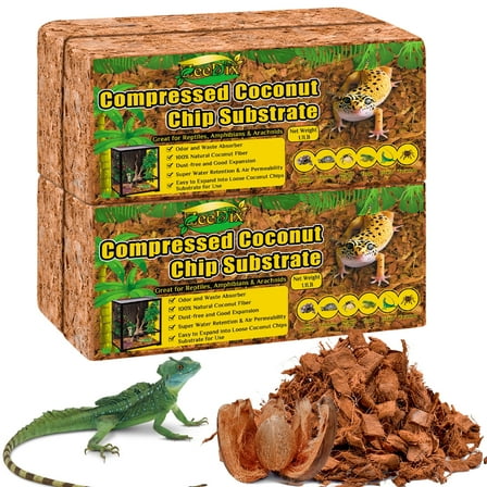 ZeeDix 4Pack Compressed Coconut Chips Brick Natural Coconut Husk for Reptiles Bedding Coco Coir Chips Terrarium Substrate for Ball Python Frog Snake Gecko Hermit Crab Tortoise