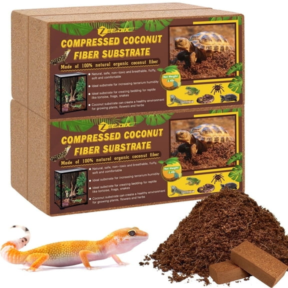 ZeeDix 4Pcs Compressed Coconut Fiber Substrate , 100% Organic Coco Coir Fiber Brick Brown for Reptiles Bedding