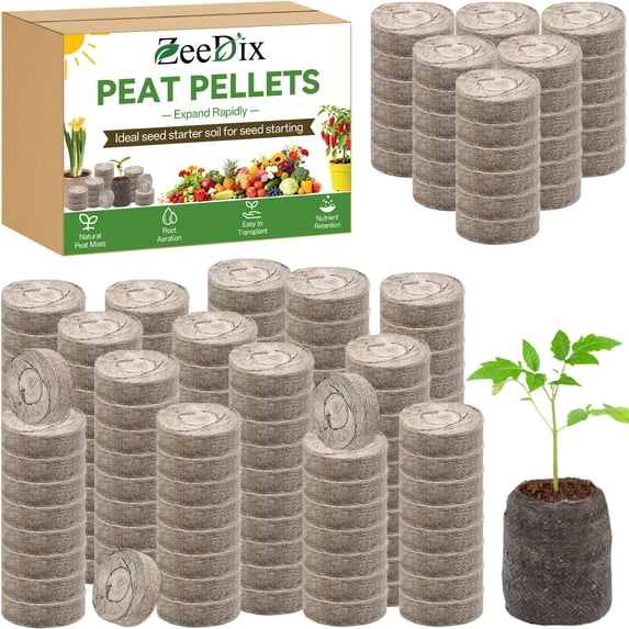ZeeDix 500 Pcs (30mm) Peat Pellet Fiber Soil Plant Seed Starters - Seed Starter Pellets Pods Compressed Peat Pellets for Grow Herbs, Plant, Flowers and Vegetables