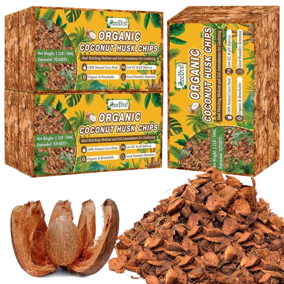 ZeeDix 6 Pcs Coco Coir Chips, Coco Chips Bricks Growing Medium for Plants, Low EC, pH Balanced, 100% Organic Compressed Coconut Fiber Husk Substrate for Plants, Flowers and Herbs (1.1LB/Pcs)