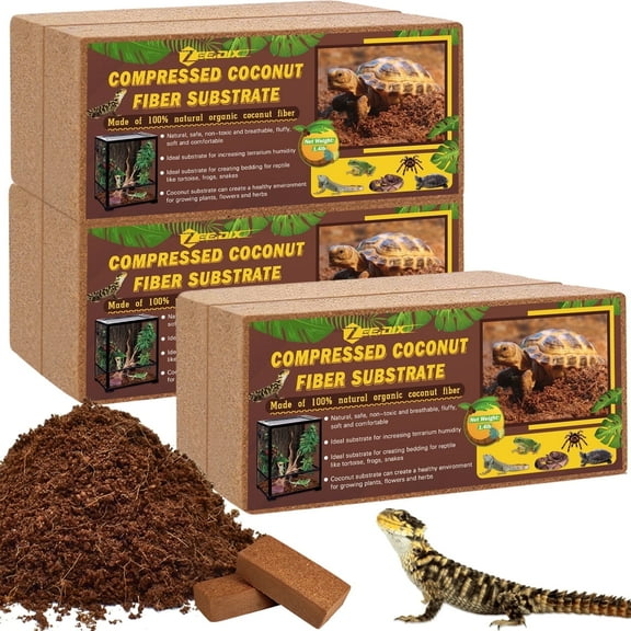 ZeeDix 6Pcs Compressed Coconut Fiber Substrate , 100% Organic Coco Coir Fiber Brick Brown for Reptiles Bedding