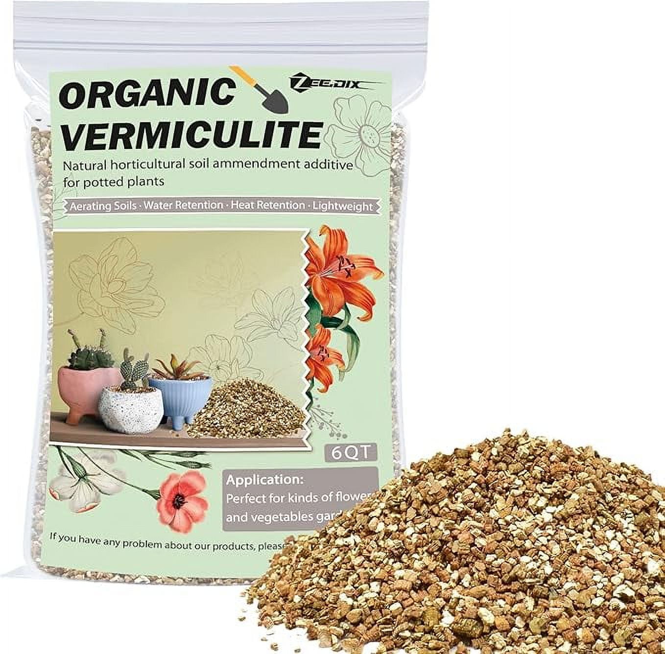 ZeeDix 6QT Horticultural Organic Vermiculite for Plants, Natural Soil