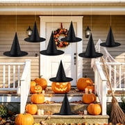 ZeeDix 8 Pcs 13Inch Halloween Black Witch Hats Caps with 98 Feet Hanging Rope,Kids Party Decoration Witch Accessories