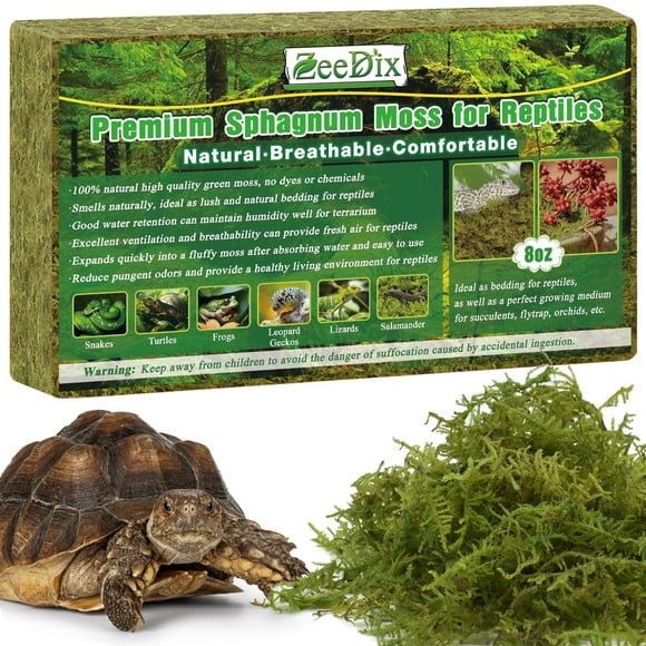 ZeeDix 8OZ Premium Sphagnum Moss for Reptile, 12QT Green Natural Live Moss Reptile Moss Bedding for Terrarium Plants, Long Fiber Reptile Moss for Leopards, Geckos, Snakes, Turtles, Frogs